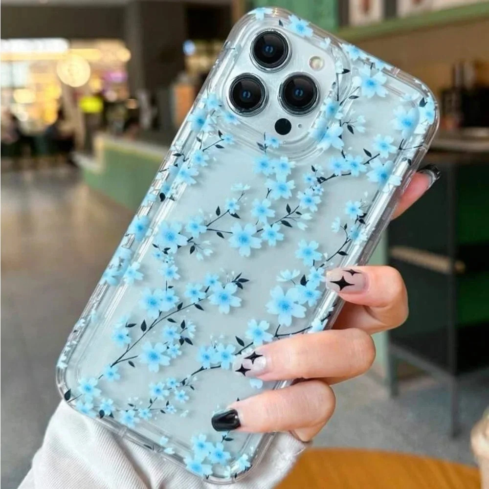 ⚠️Clearance iPhone 15/Pro/Pro Max Blue Floral Phone Case - Picture 1 of 4